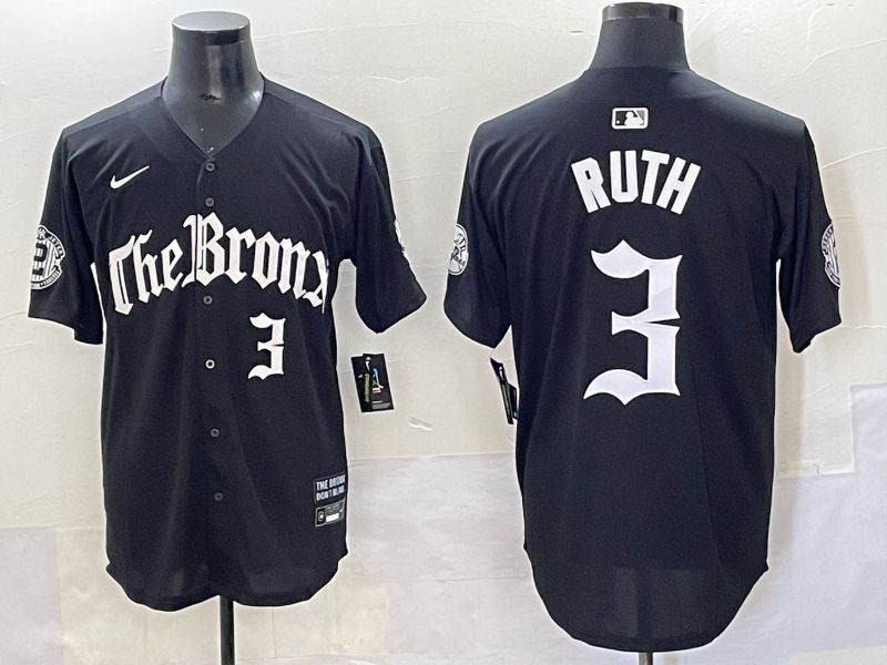 Men 2025 New York Yankees 3 Ruth Black Five generations Joint Name Nike MLB Jersey style 5